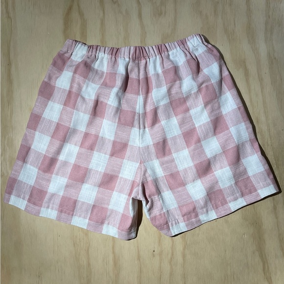 Honeydove Vintage Linen Shorts Pink Gingham Size 30 Elastic Waist One of a Kind - Picture 2 of 7